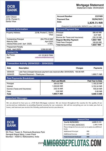 em branco Modelo Word e PDF de declaração de hipoteca do banco DCB da Índia
